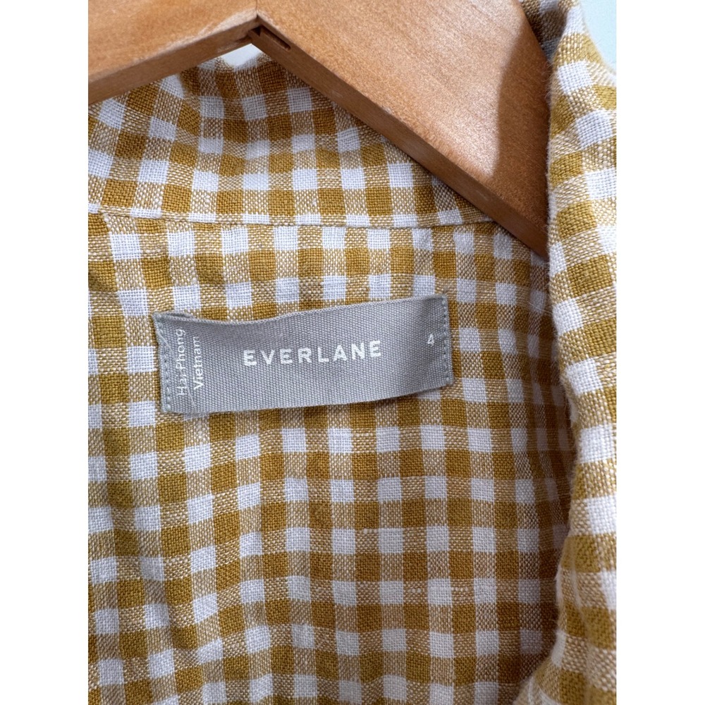 Everlane Linen Gingham Two Piece Set Womens 4/M Yellow Button Down Shorts - Picture 3 of 13